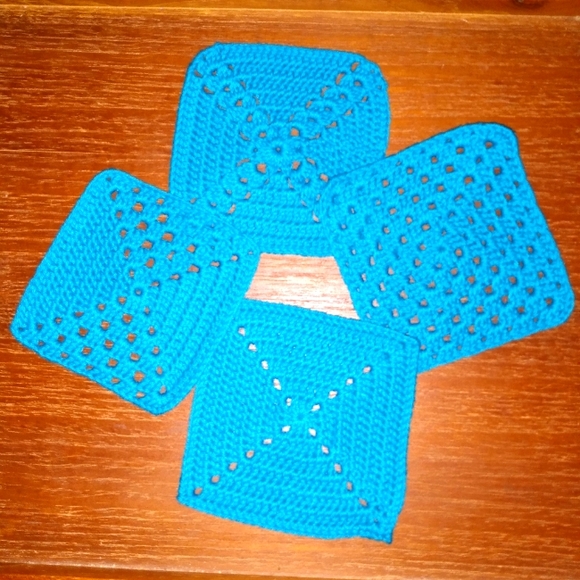 NEW Coasters Set of 4 Simplicity Turquoise Crochet HANDCRAFTED GIFT - Picture 3 of 10